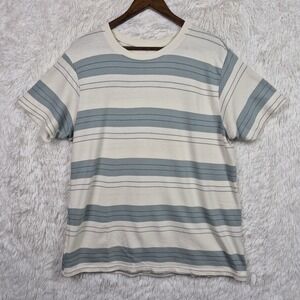 Katin Mens Large Striped Short Sleeve Cotton T-Shirt Cream Sage Green Surf Tee